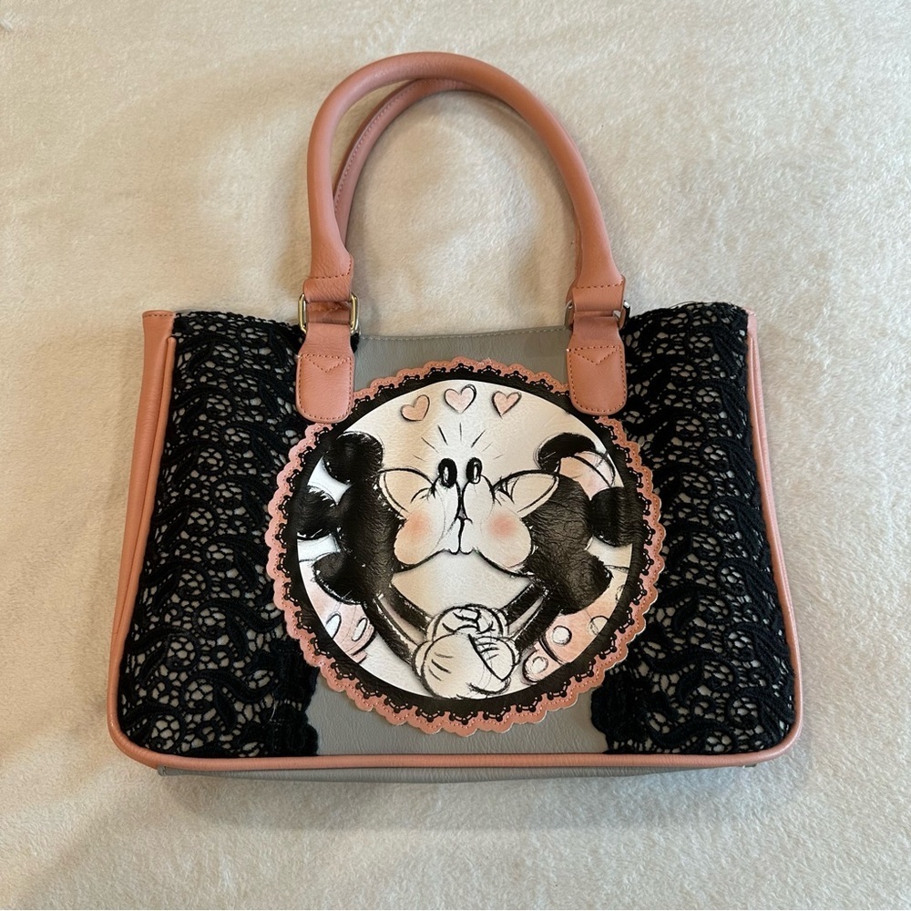 Disney Boutique Mickey and Minnie Mouse Kissing Satchel with Lace Detail